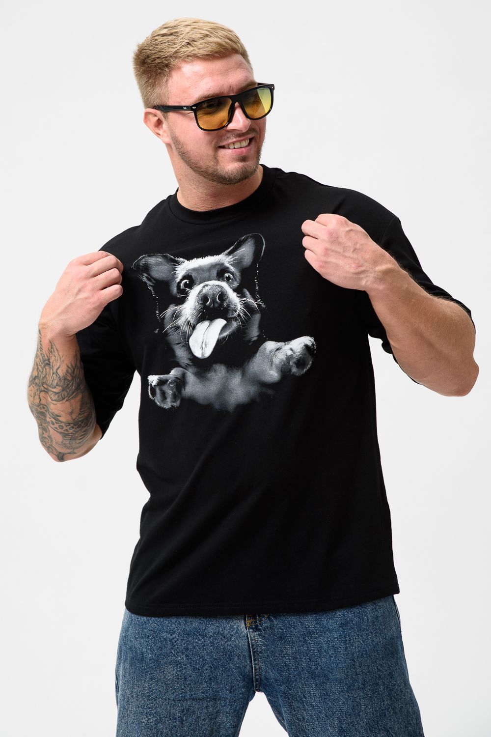 Футболка мужская 8507/1 оверсайз - корги+черный