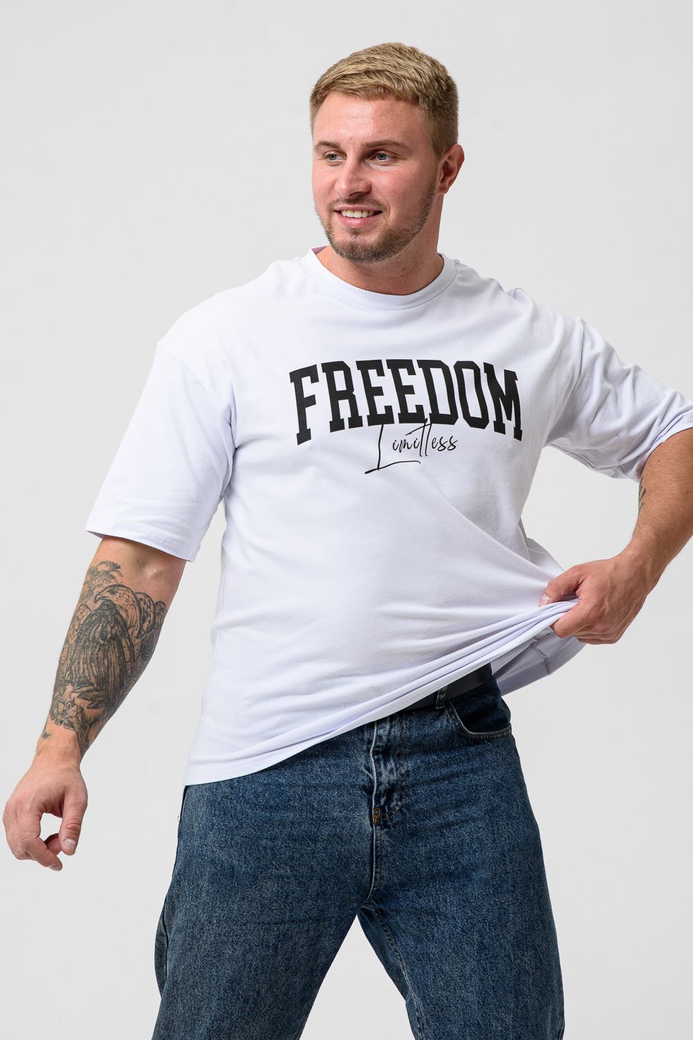 Футболка мужская 8507/1 оверсайз - белый+Свобода