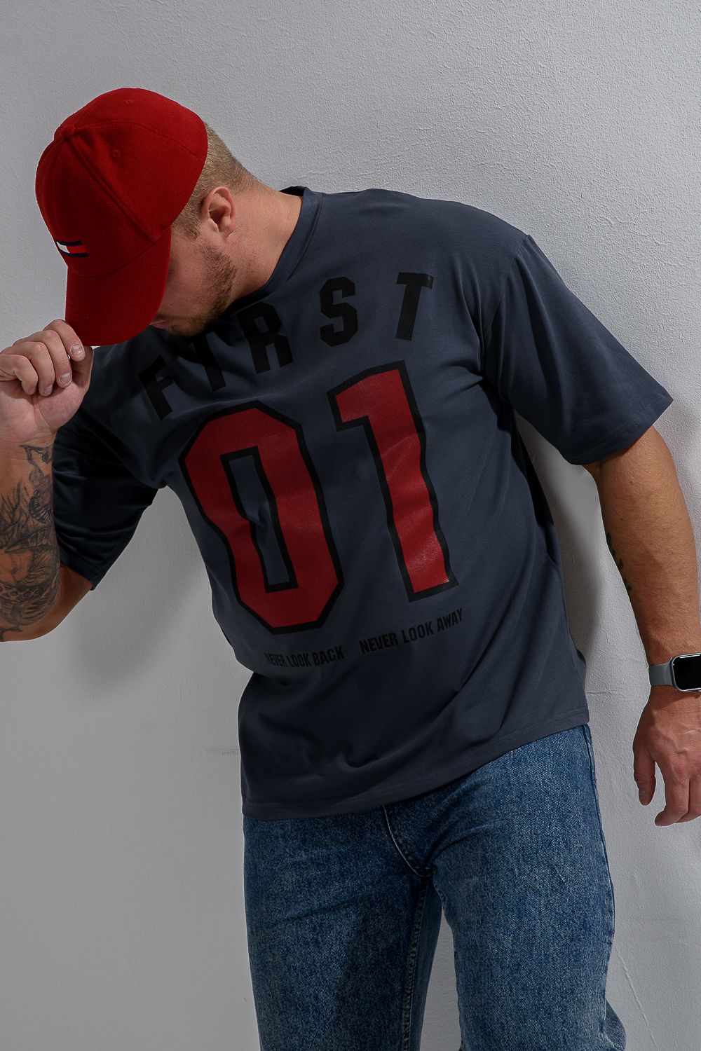 Футболка мужская 8507/1 оверсайз - графит+Первый