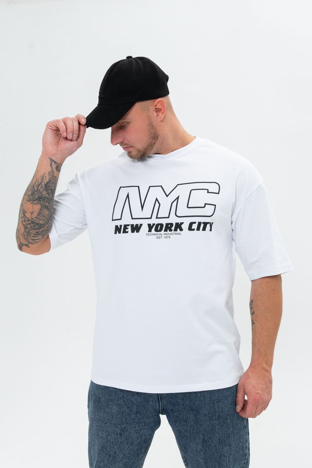 Футболка мужская 8507/1 оверсайз - белый+NYC