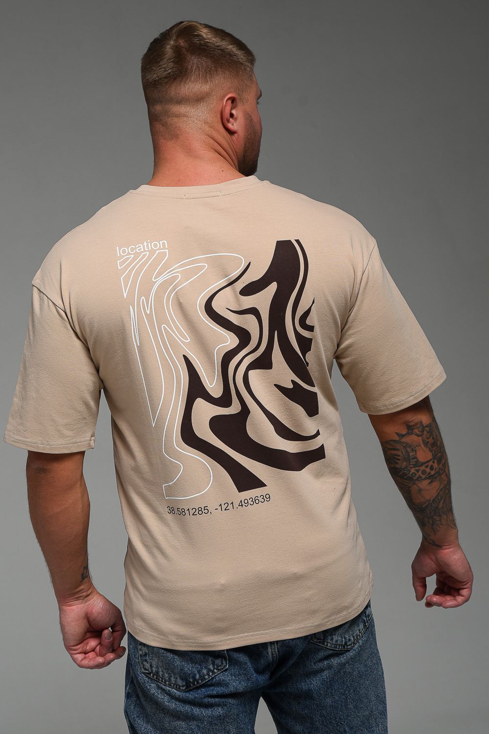 Футболка мужская 8507/1 оверсайз - какао+Локация