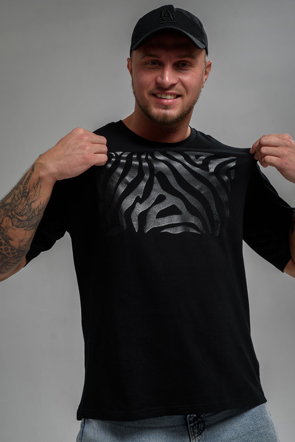 Футболка мужская 8507/1 оверсайз - черный+зебра