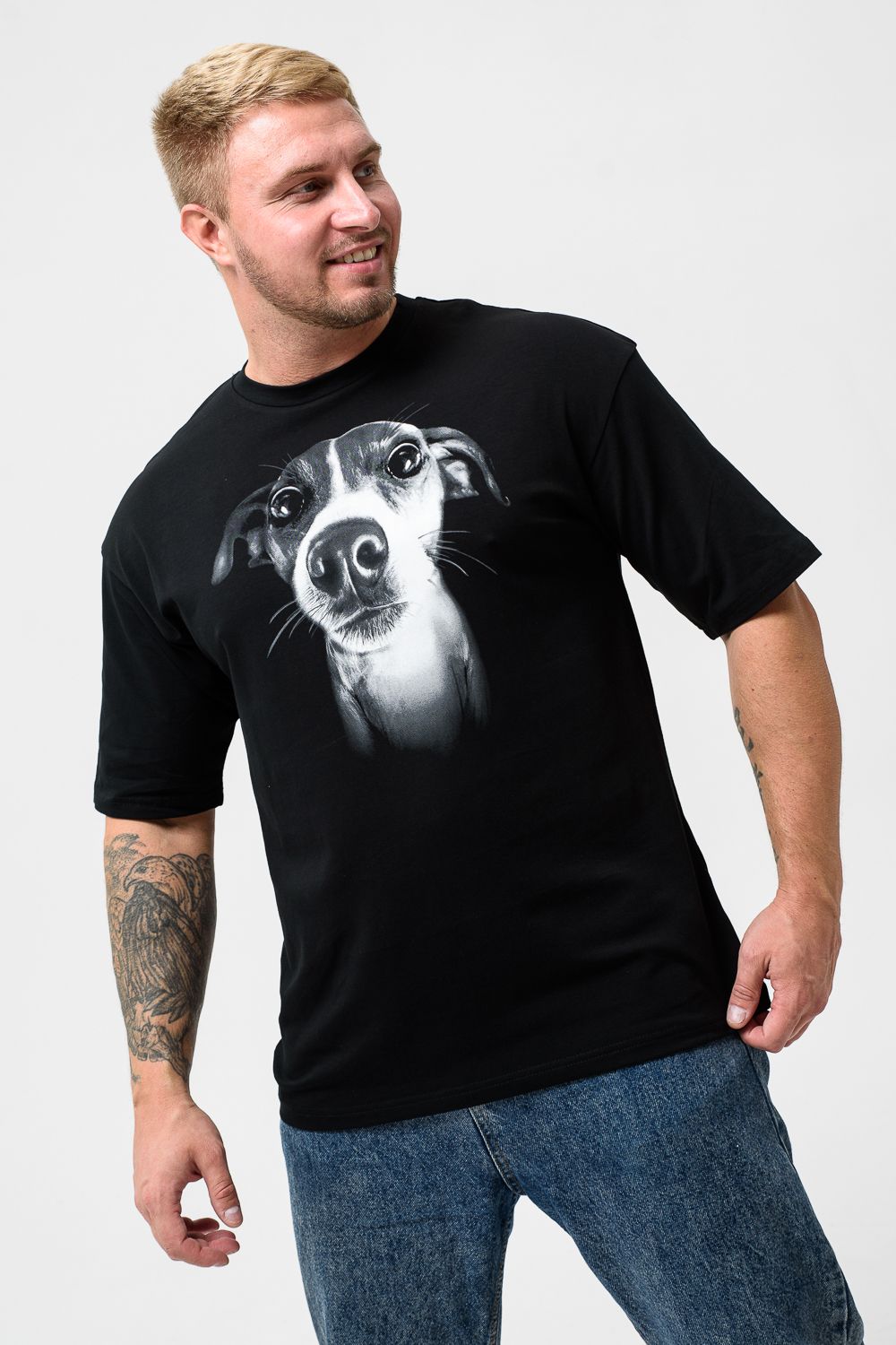 Футболка мужская 8507/1 оверсайз - черный+Джек Рассел