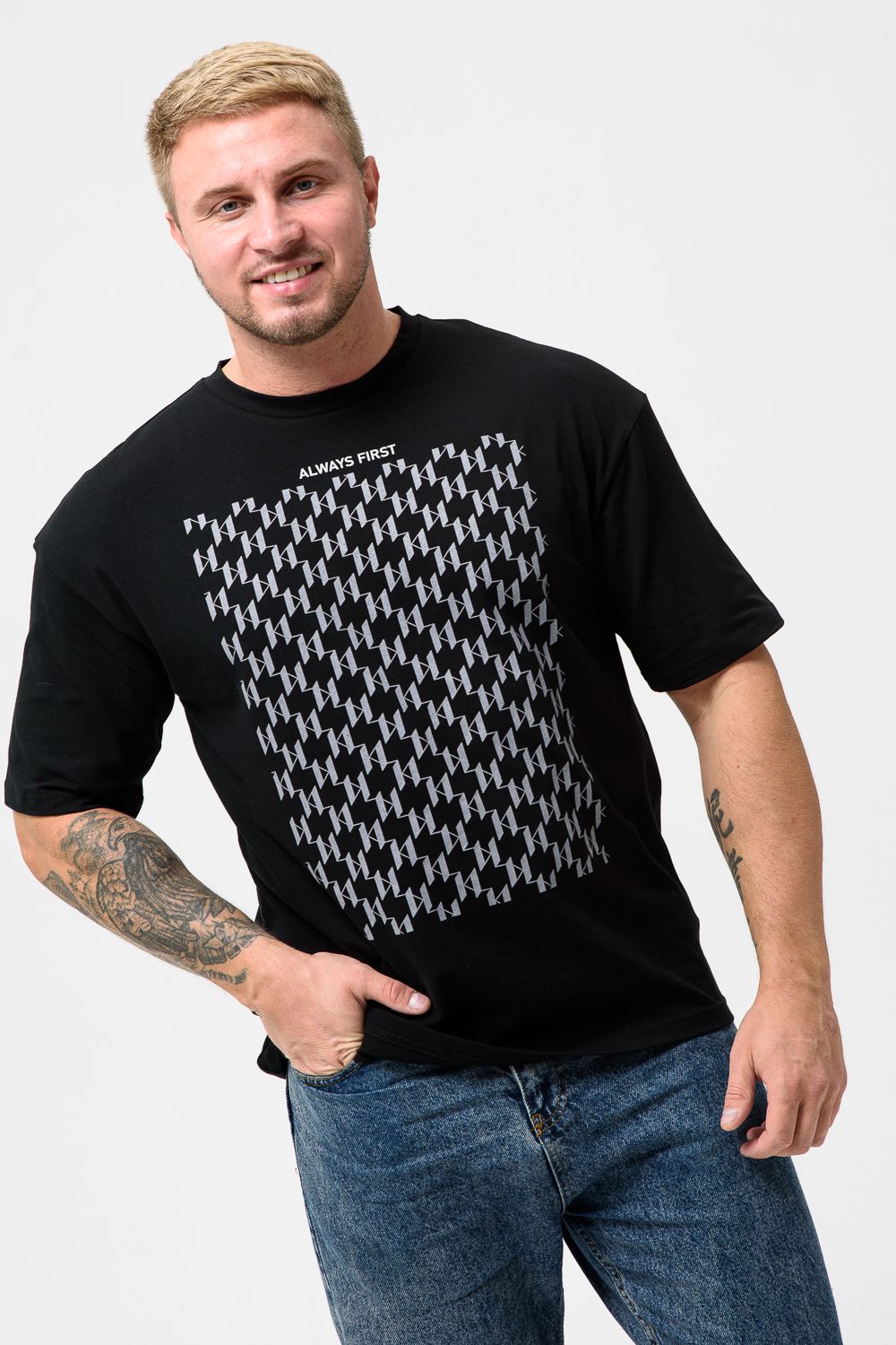 Футболка мужская 8507/1 оверсайз - черный+орнамент