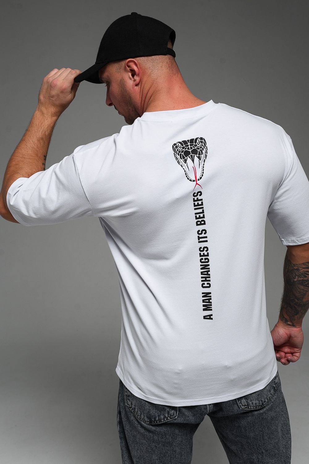 Футболка мужская 8507/1 оверсайз - белый+Кобра