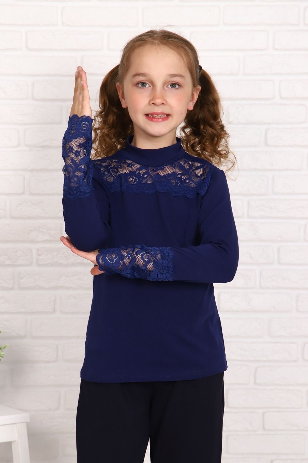 Кружевница блузка детская - темно-синий