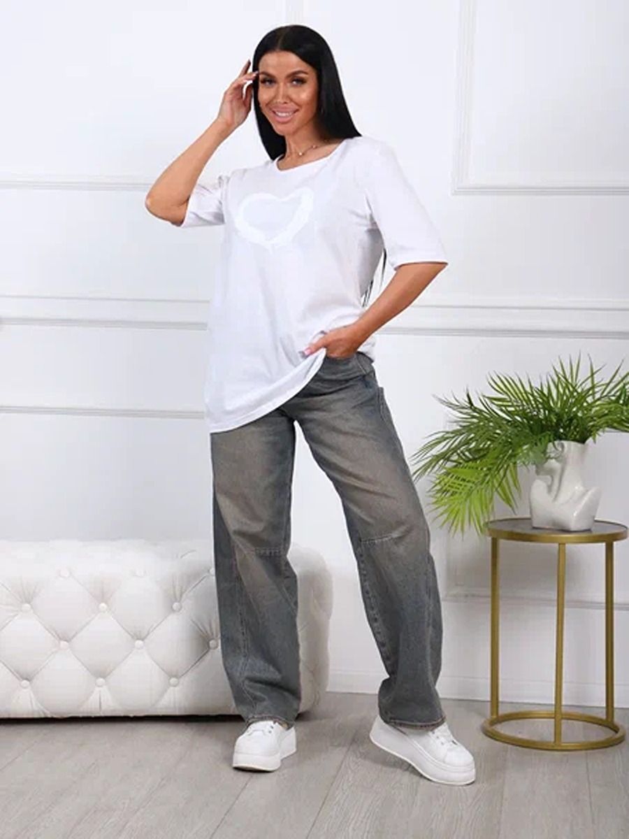 Футбола удлиненная с рисунком сердце и карманами, 785 - белый с белым сердцем