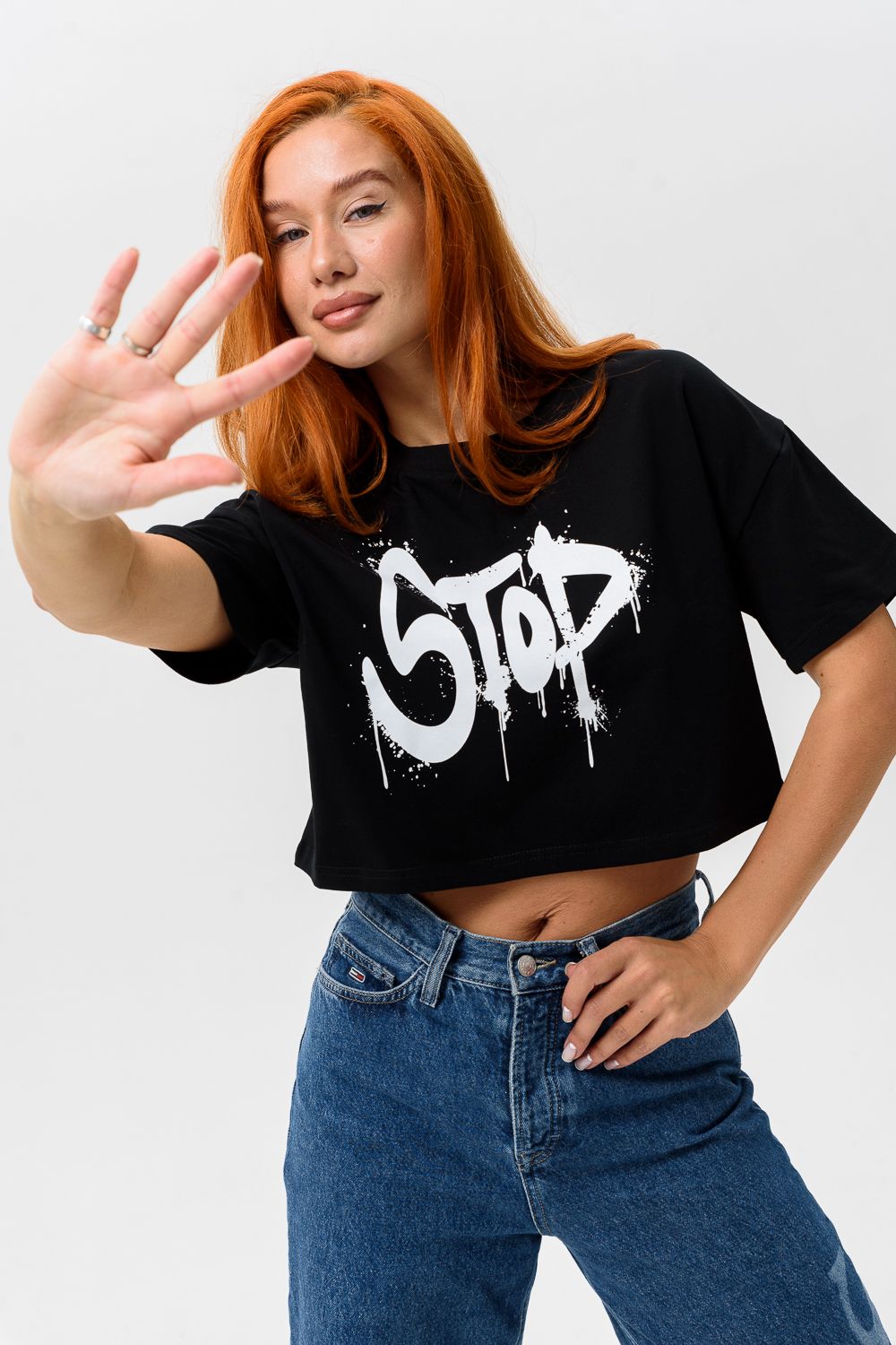 8512/1 Футболка женская - черный+Стоп