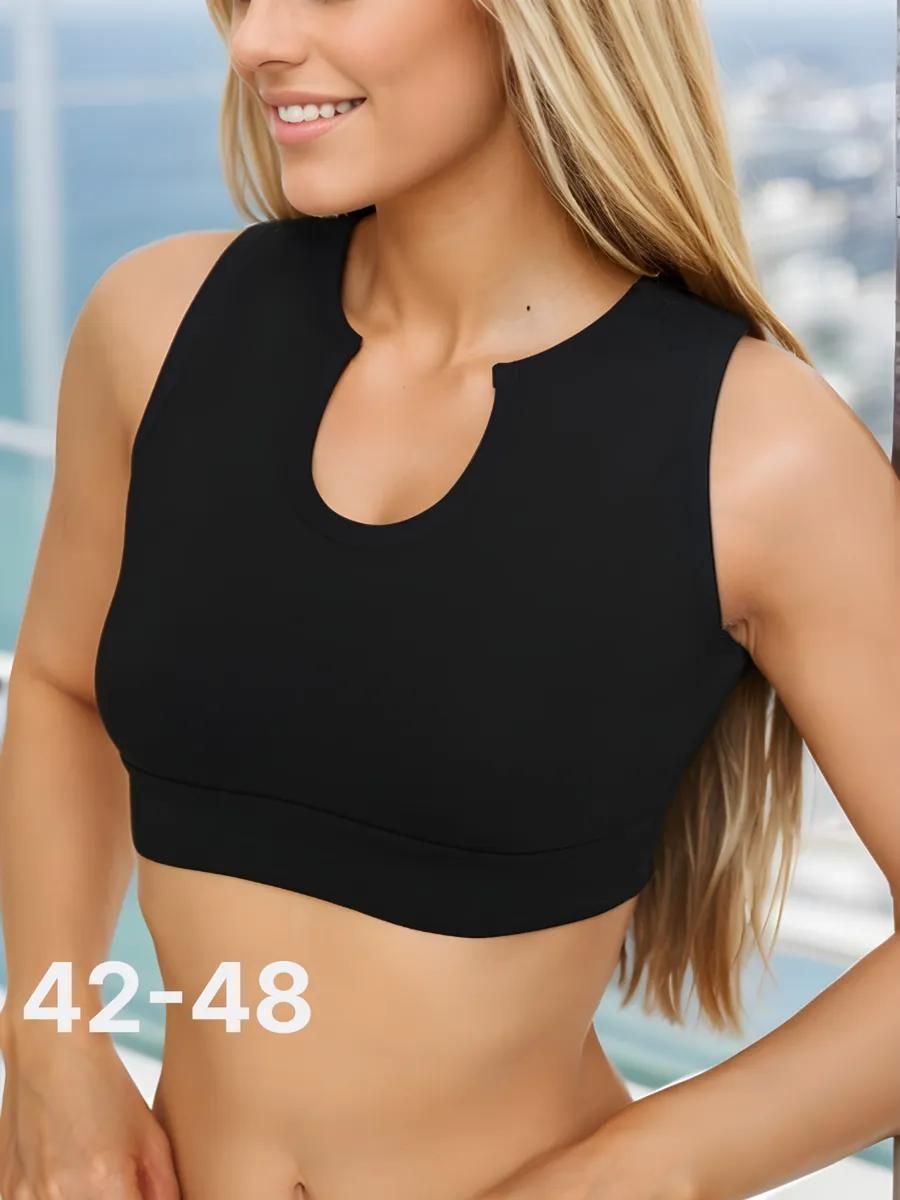 Кроп топ майка трикотажная хлопок - черный