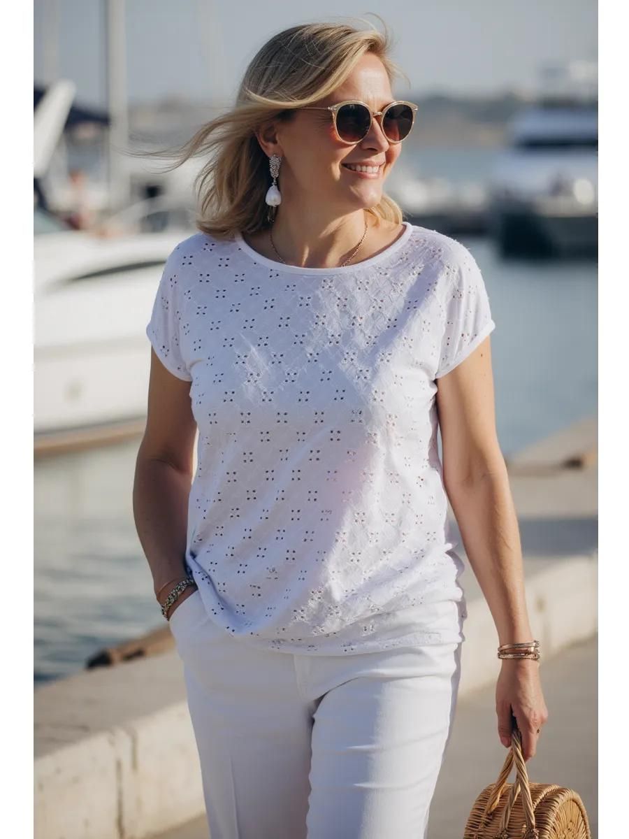 Футболка летняя ажурная WF-01 - белая