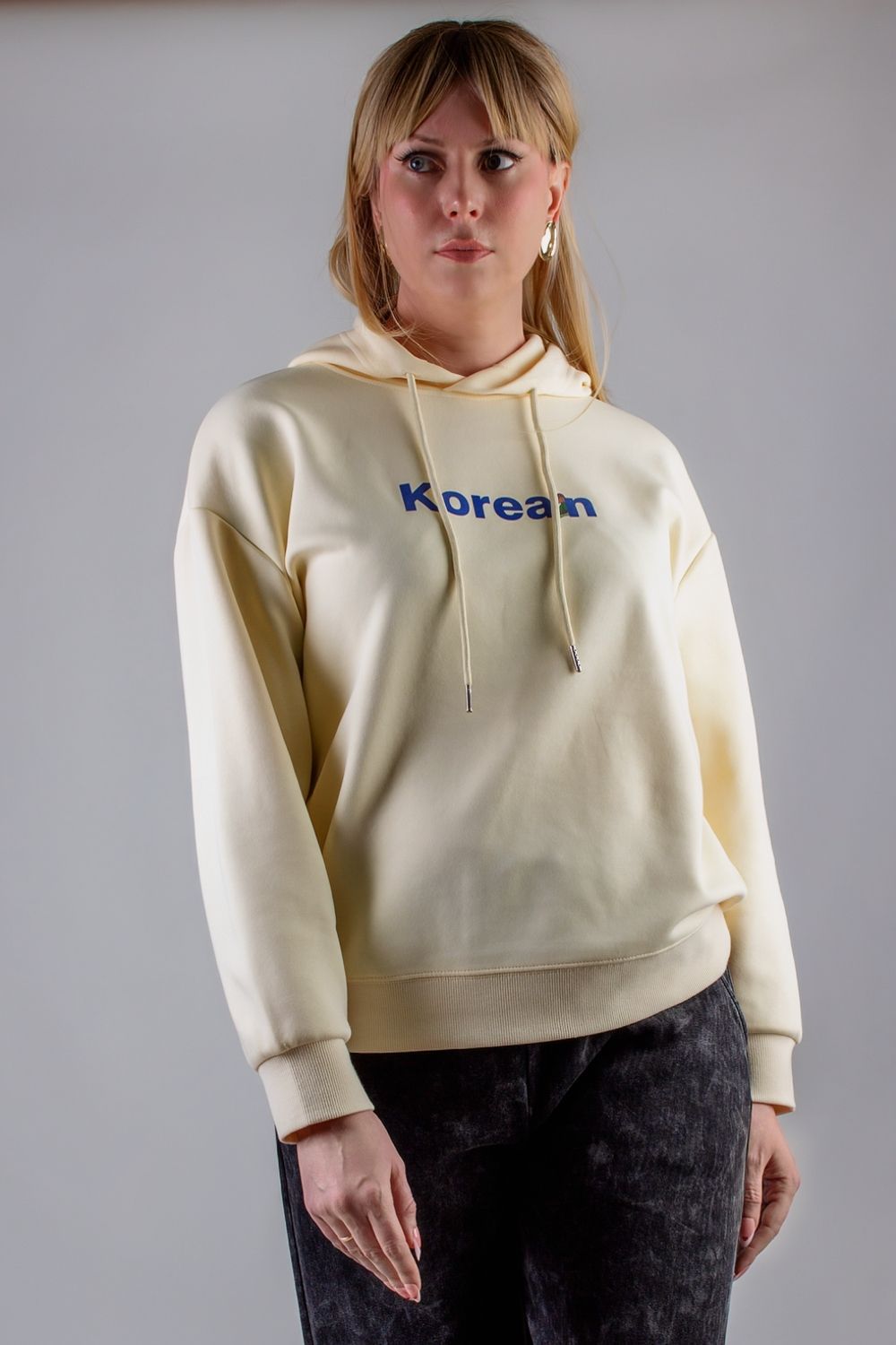 Унисекс-худи из премиальной ткани Korea без начеса - светло-бежевый