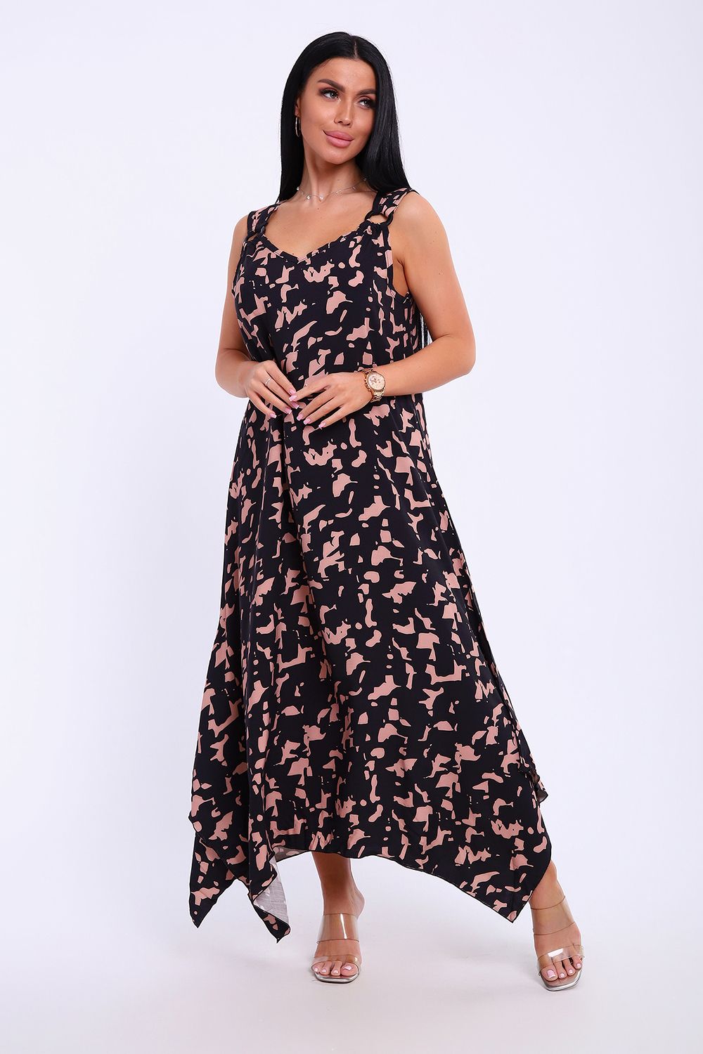 Сарафан летний больших размеров пляжный домашний 5739 - мятный/т.синий