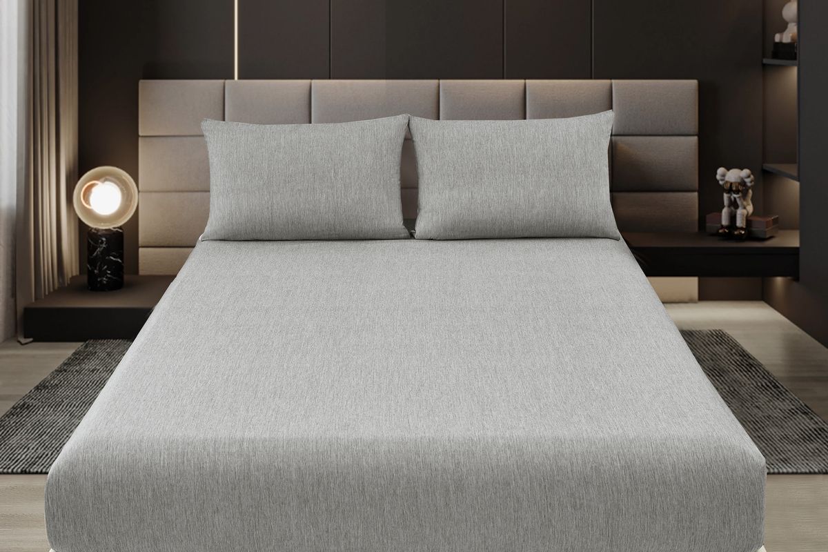 Простыня на резинке Страйп Меланж с высотой борта 25 см. - серый