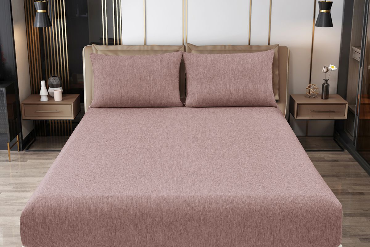 Простыня на резинке Страйп Меланж с высотой борта 25 см. - бордо