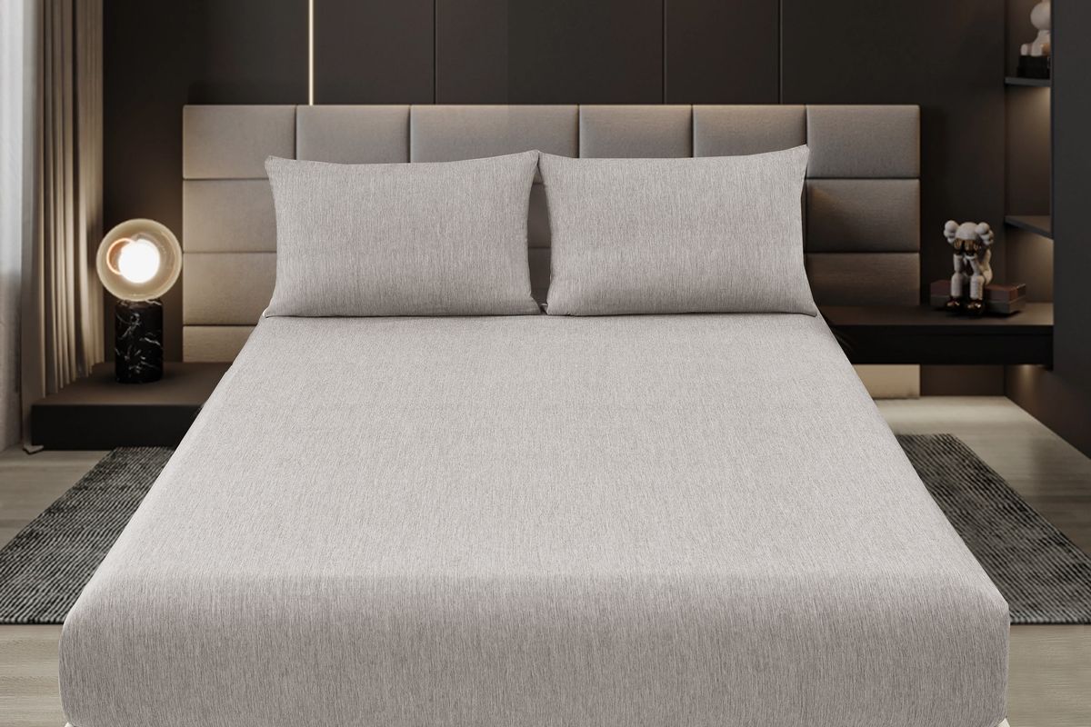 Простыня на резинке Страйп Меланж с высотой борта 25 см. - дымчатый