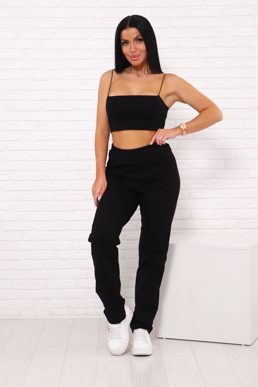 Брюки прямого кроя женские с карманами, Арт. 811 - черный