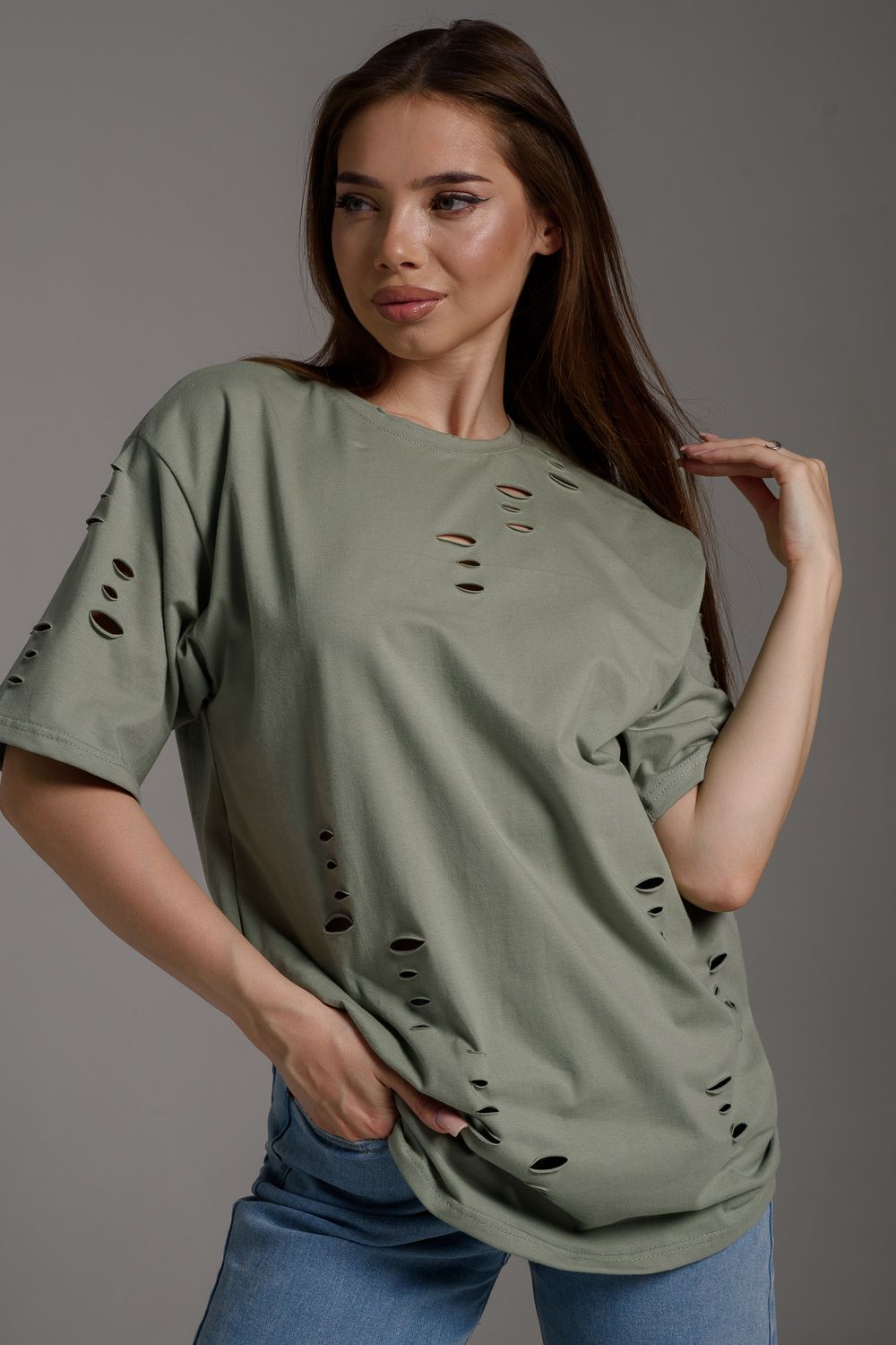 7458 футболка женская - олива