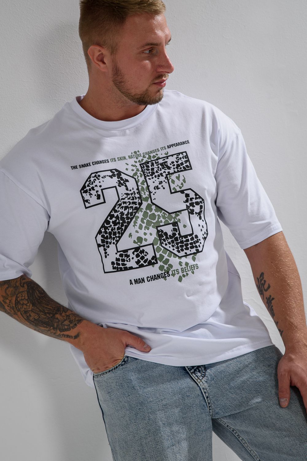 Футболка мужская 8507/1 оверсайз - белый+25