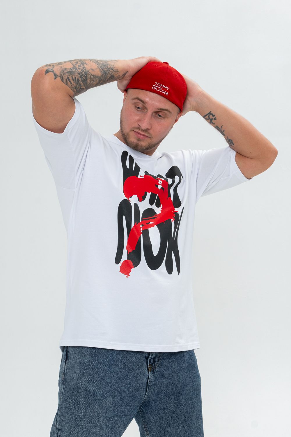 Футболка мужская 8507/1 оверсайз - белый+what