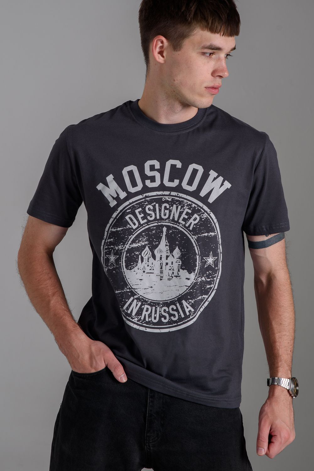 Футболка мужская 8503/1 - антрацит+Москва