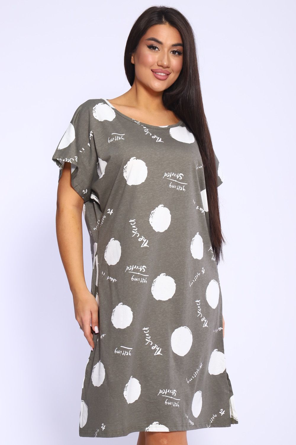 Платье с рисунком горох Арт. 1057 - хаки