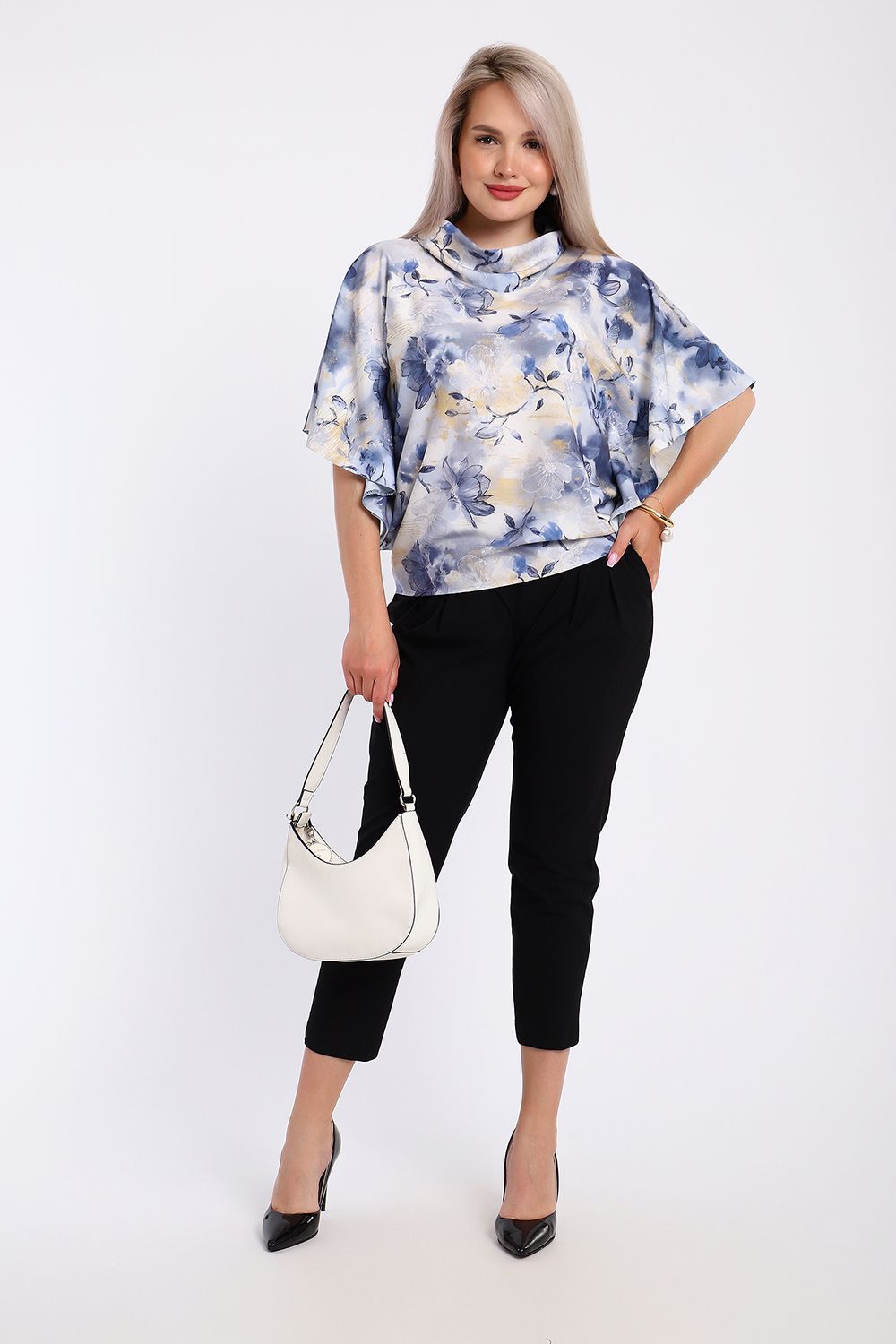 Блузка 32729 - голубые цветы
