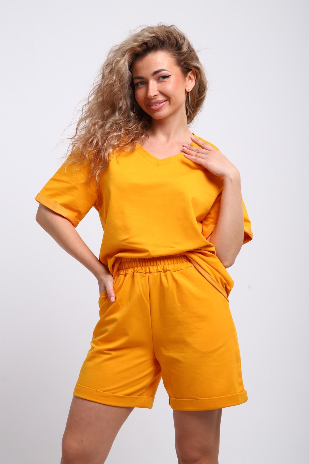 83907 костюм женский летний с шортами - желтый