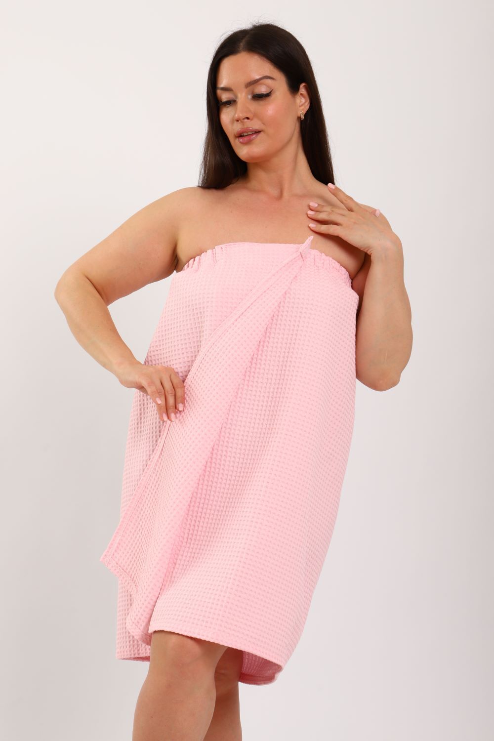 Полотенце для бани и сауны вафельное женское на липучке - светло-розовый