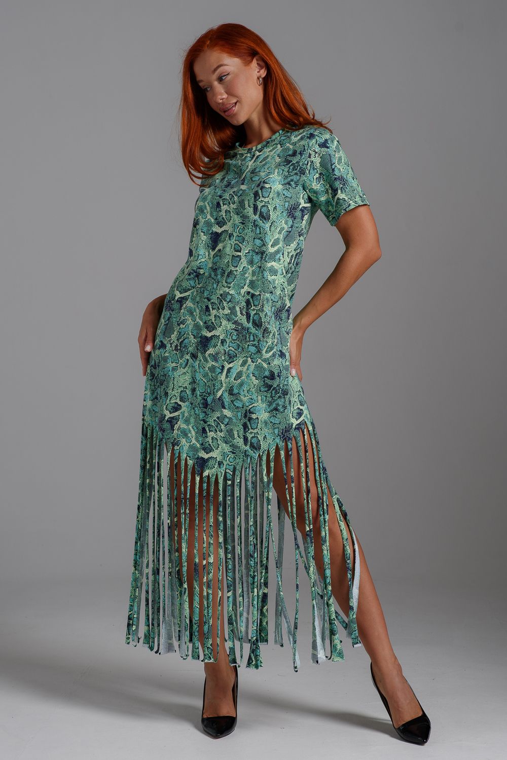 7480 платье женское - змеиный зелёный