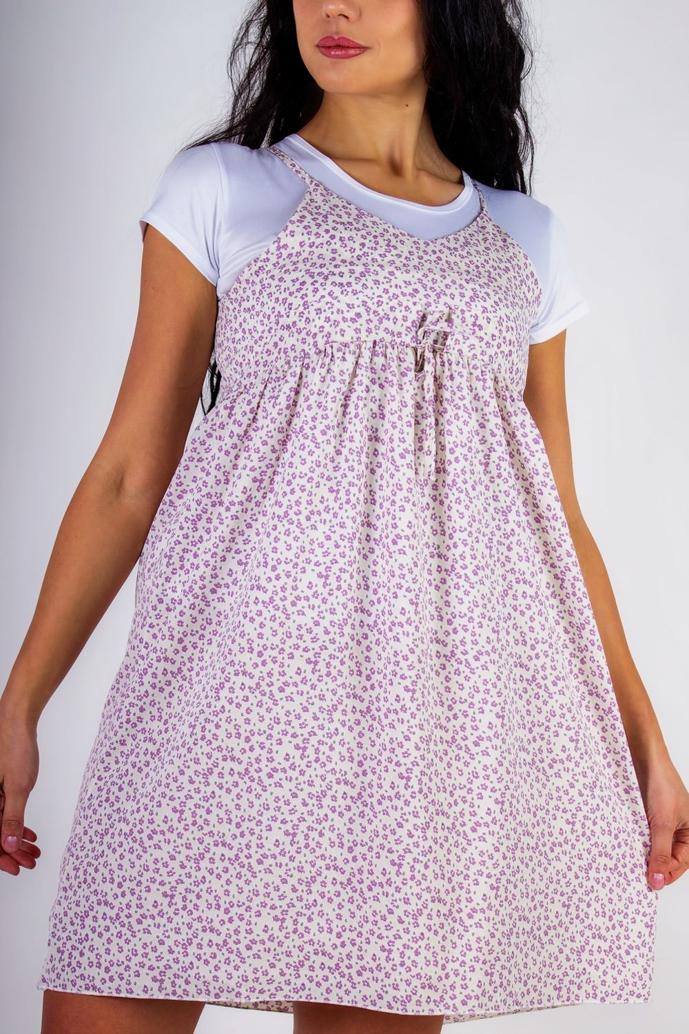 Сарафан с кокеткой SummerQ арт. 8689 - молочный+сиреневый цветочек