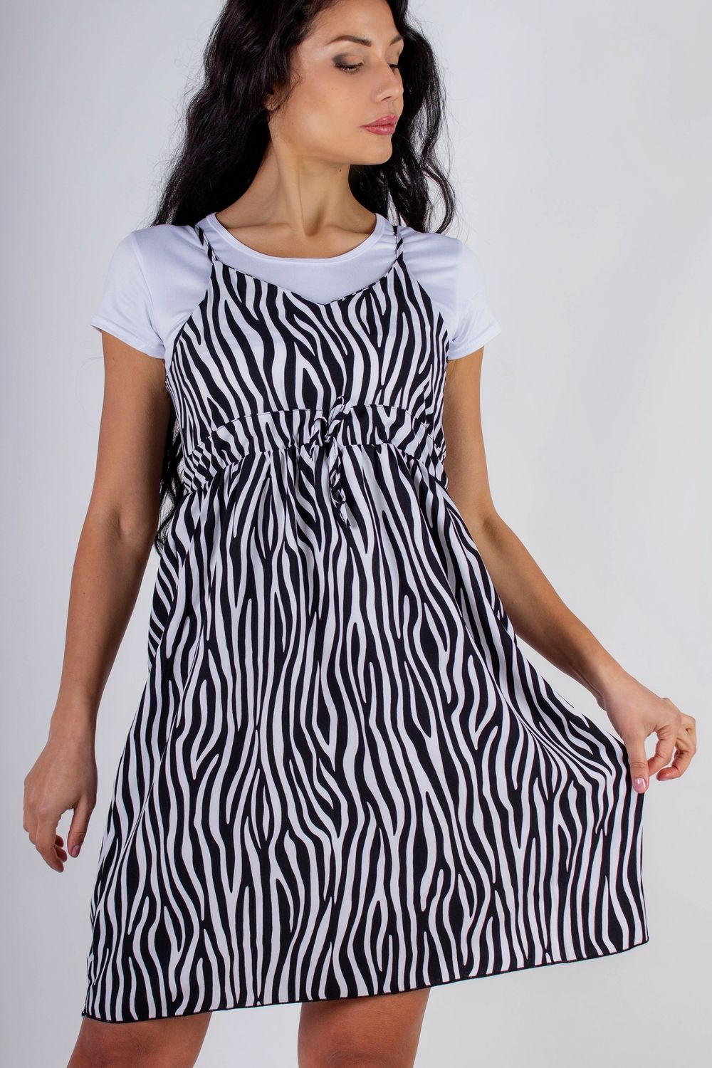 Сарафан с кокеткой SummerQ арт. 8689 - Черно-белый зебра