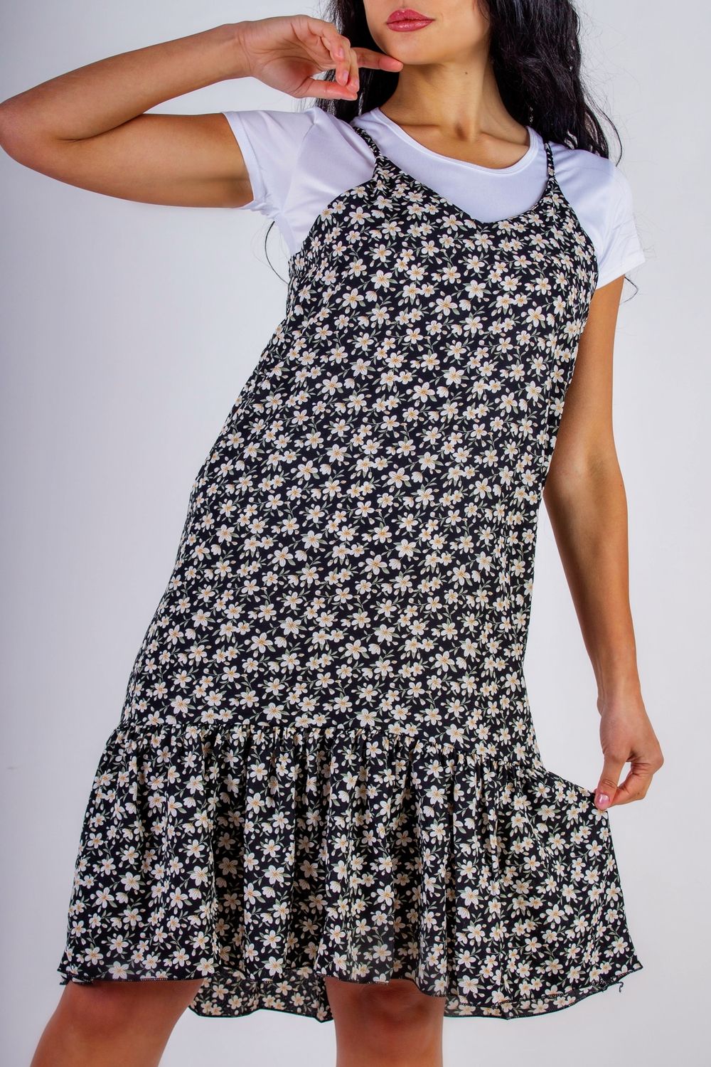 Сарафан с воланом Summer Breeze арт. 8688 - черный + белые цветы