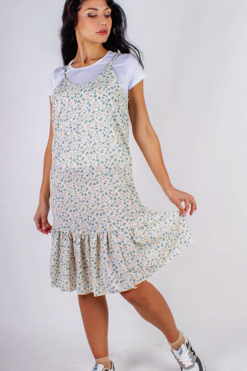 Сарафан с воланом Summer Breeze арт. 8688 - молочный +голубые цветы
