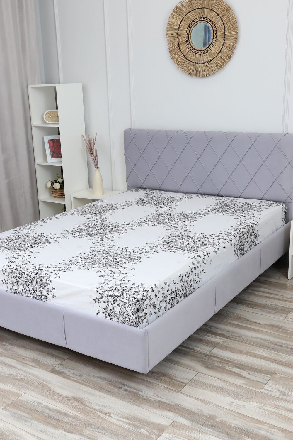 Простыня поплин Бабочки - белый