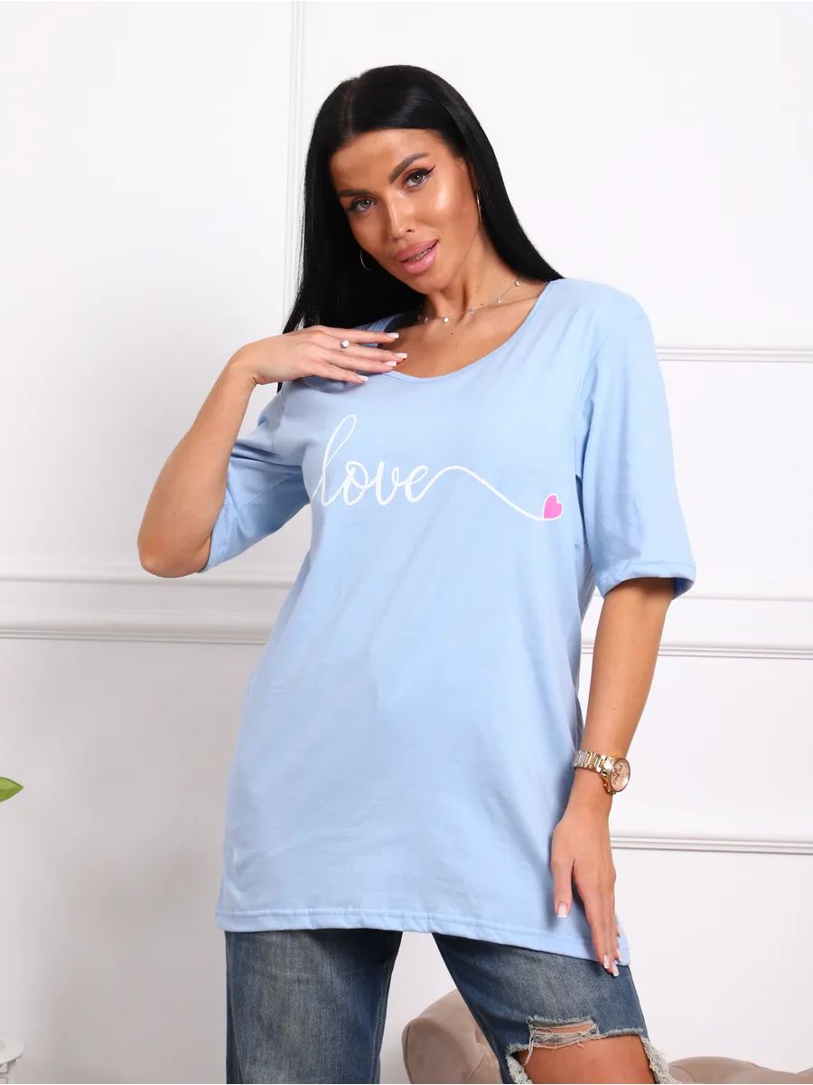 Футболка с надписью Love, Арт. 801 - голубой