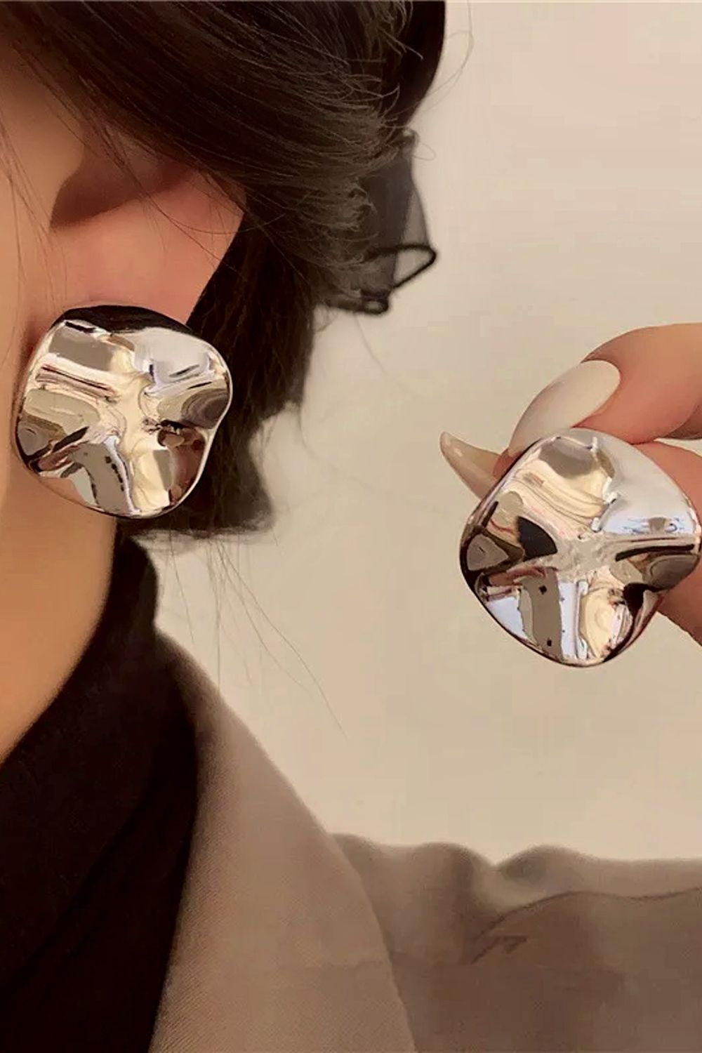 Серьги с эффектом мятого металла Круг  + Подарок - серебро