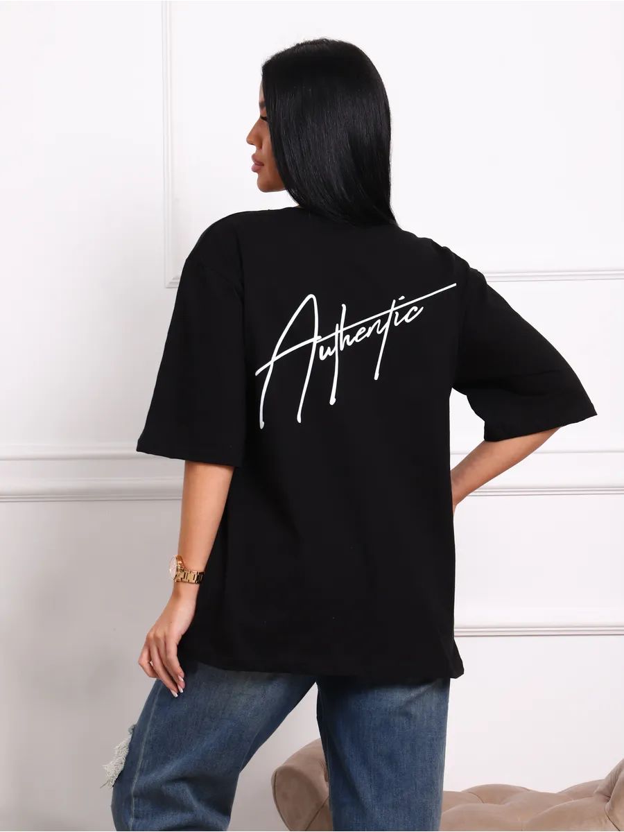 Футболка с надписью на груди и на спине, Арт.813 - черный