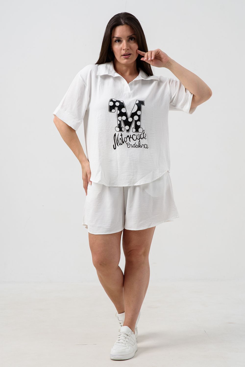 Комплект (рубашка+шорты) с печатью 52469 - белый