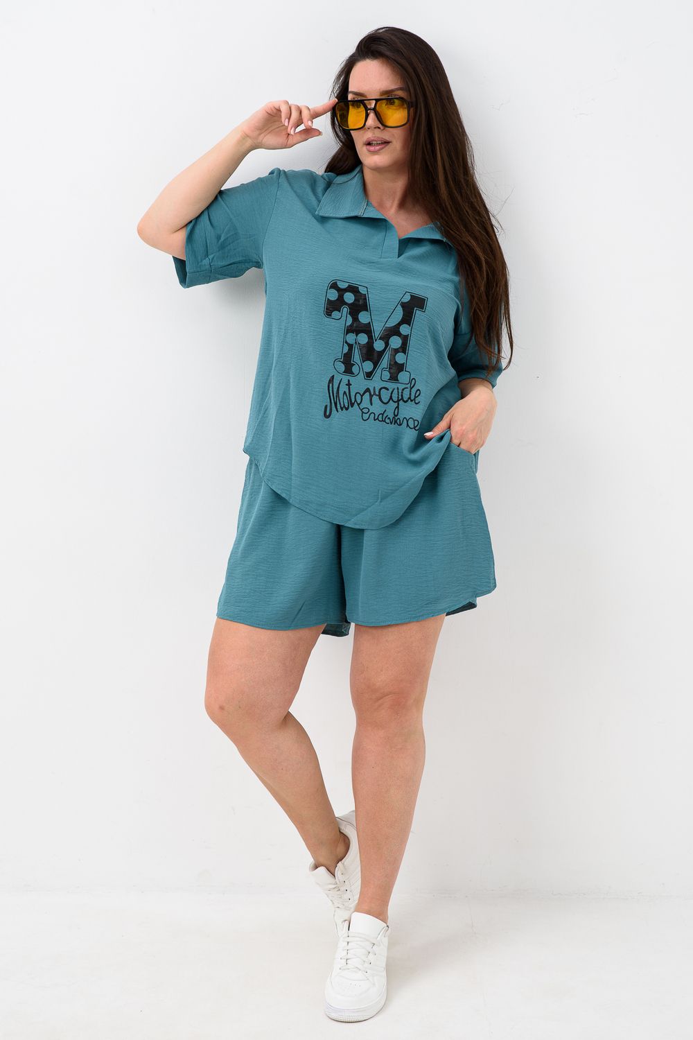 Комплект (рубашка+шорты) с печатью 52469 - изумрудный