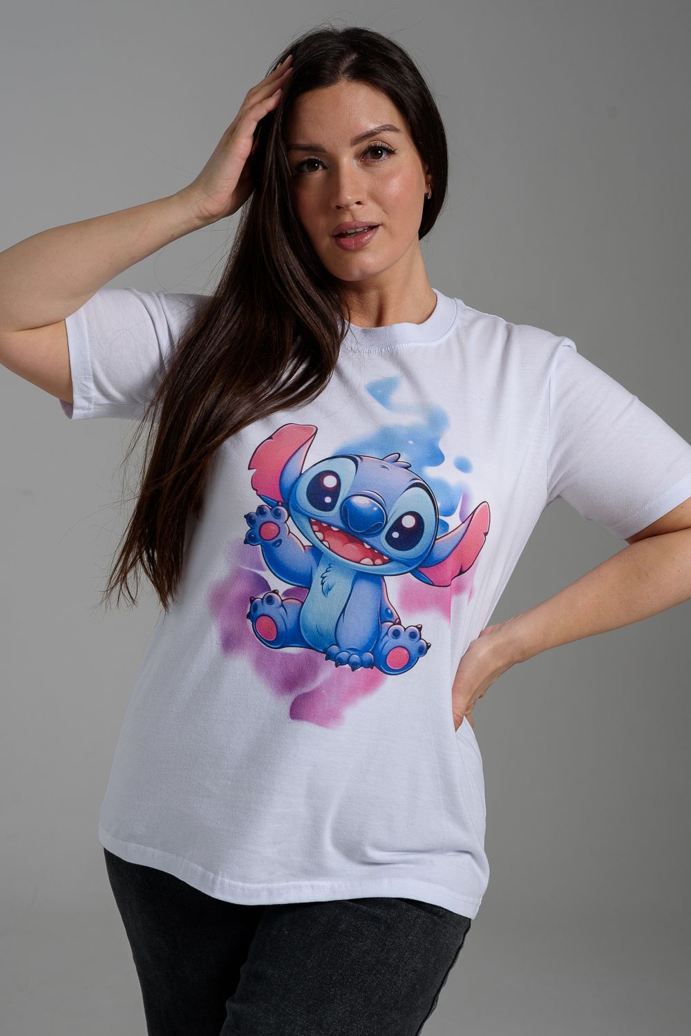 8557 футболка женская - белый+стич