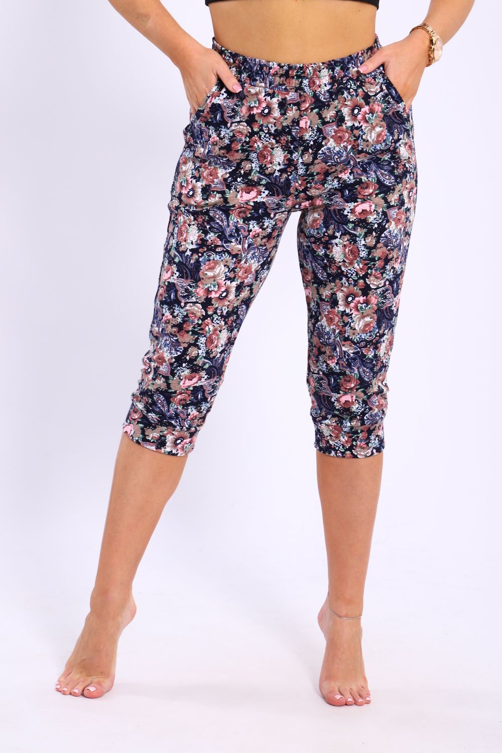 Бриджи женские с цветочным узором Бр-2 - разноцветные