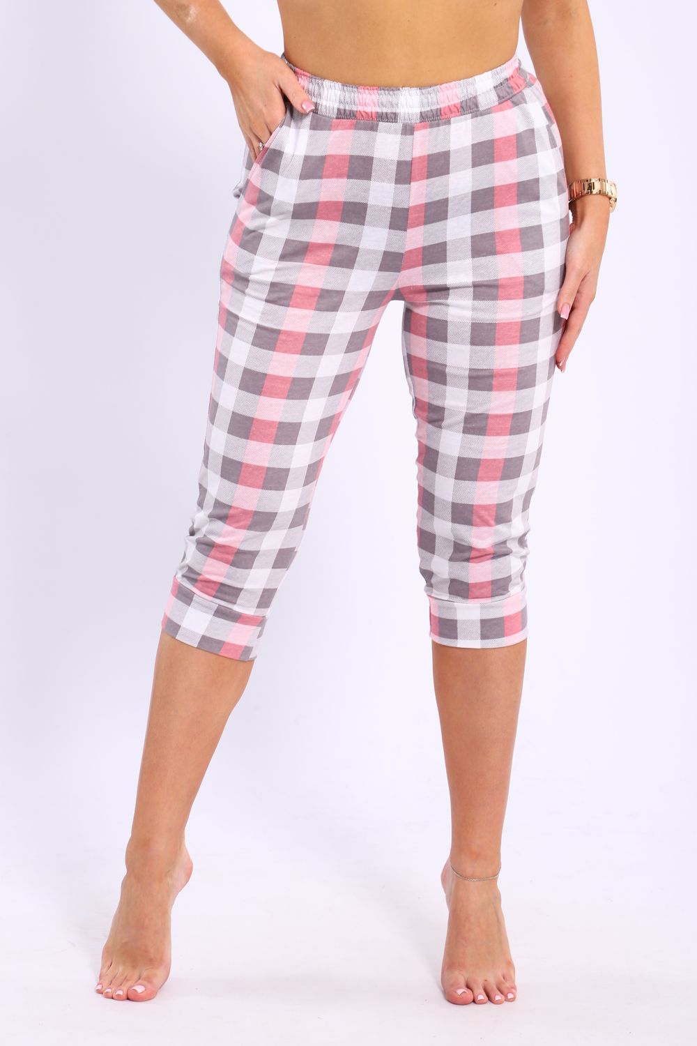 Бриджи женские в клетку Бр-1 - розовый
