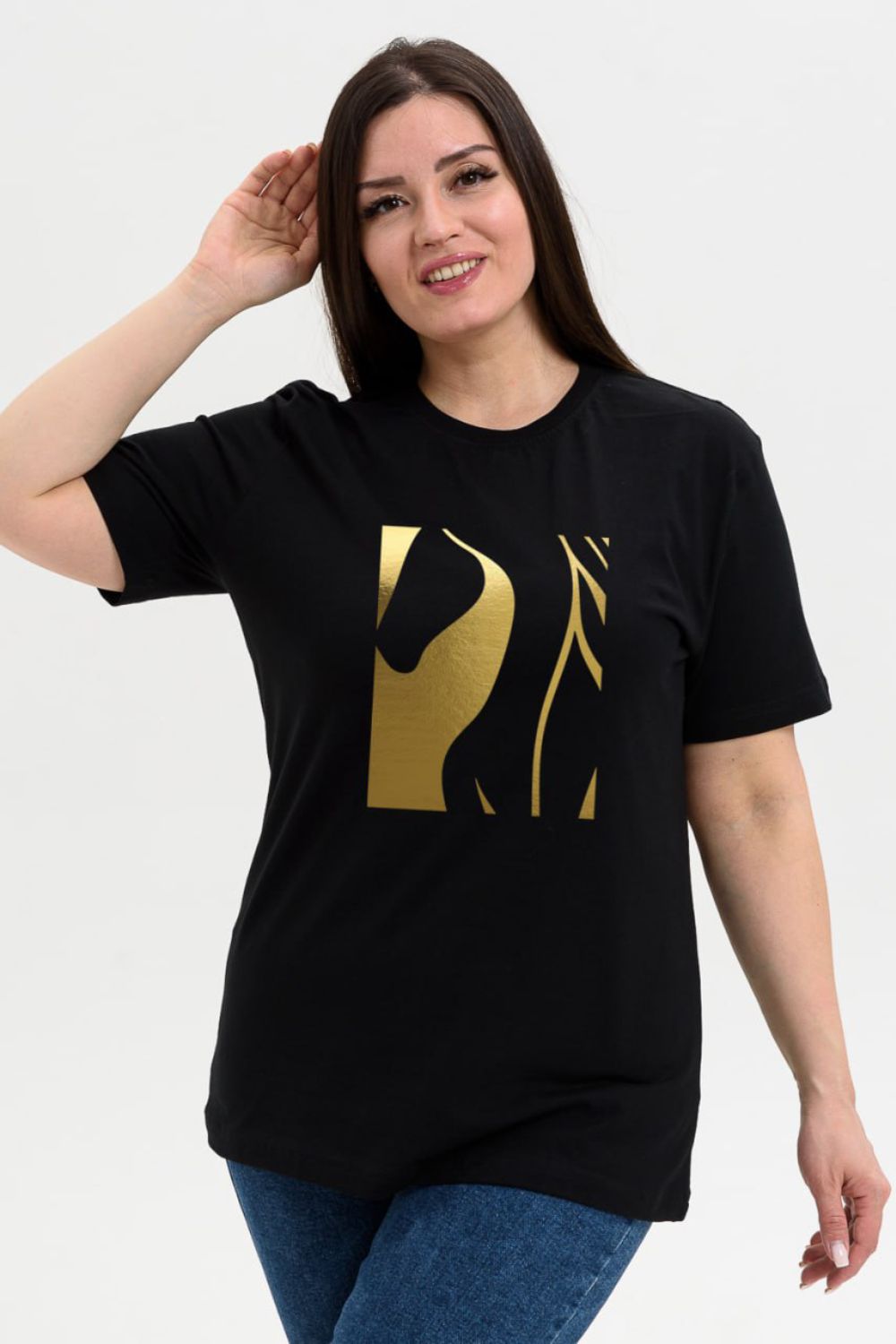 8561 футболка унисекс - черный+Лошадь