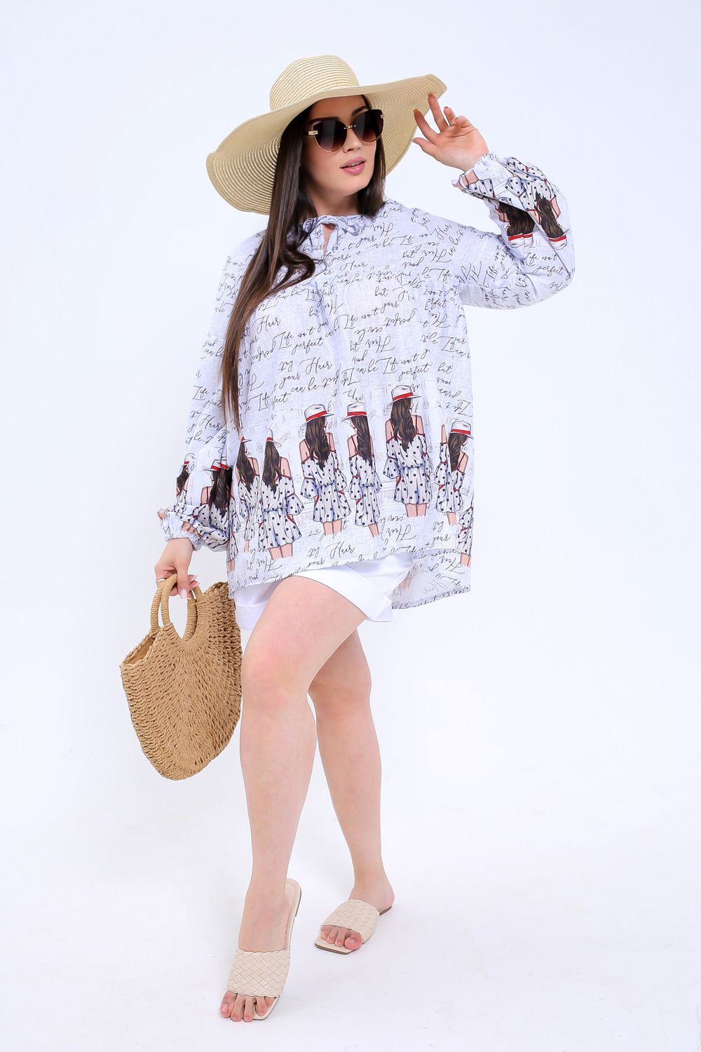 Туника девочки - Белый/черный/красный