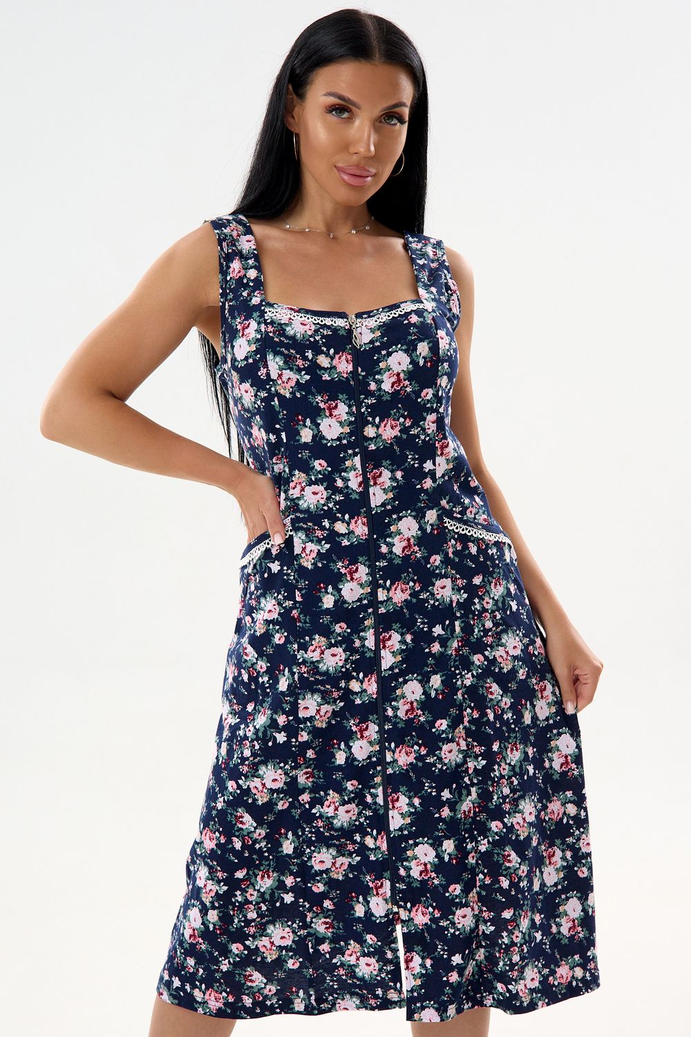 Халат-платье на молнии 46690 - темно-синий