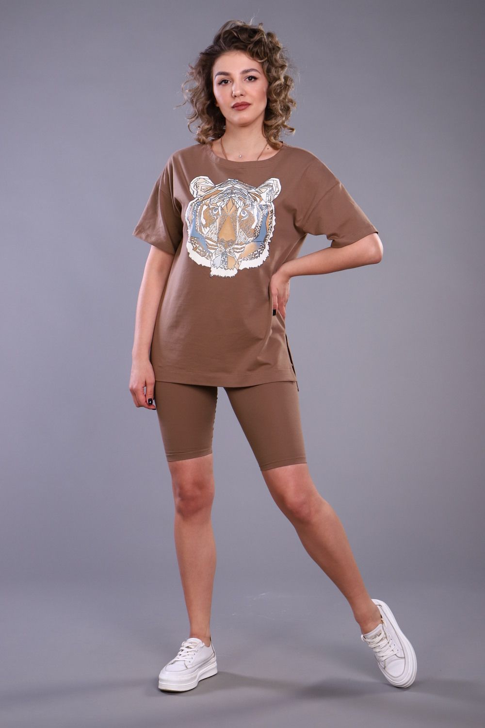 Костюм женский с велосипедками и футболкой тк-246а.гол - коричневый