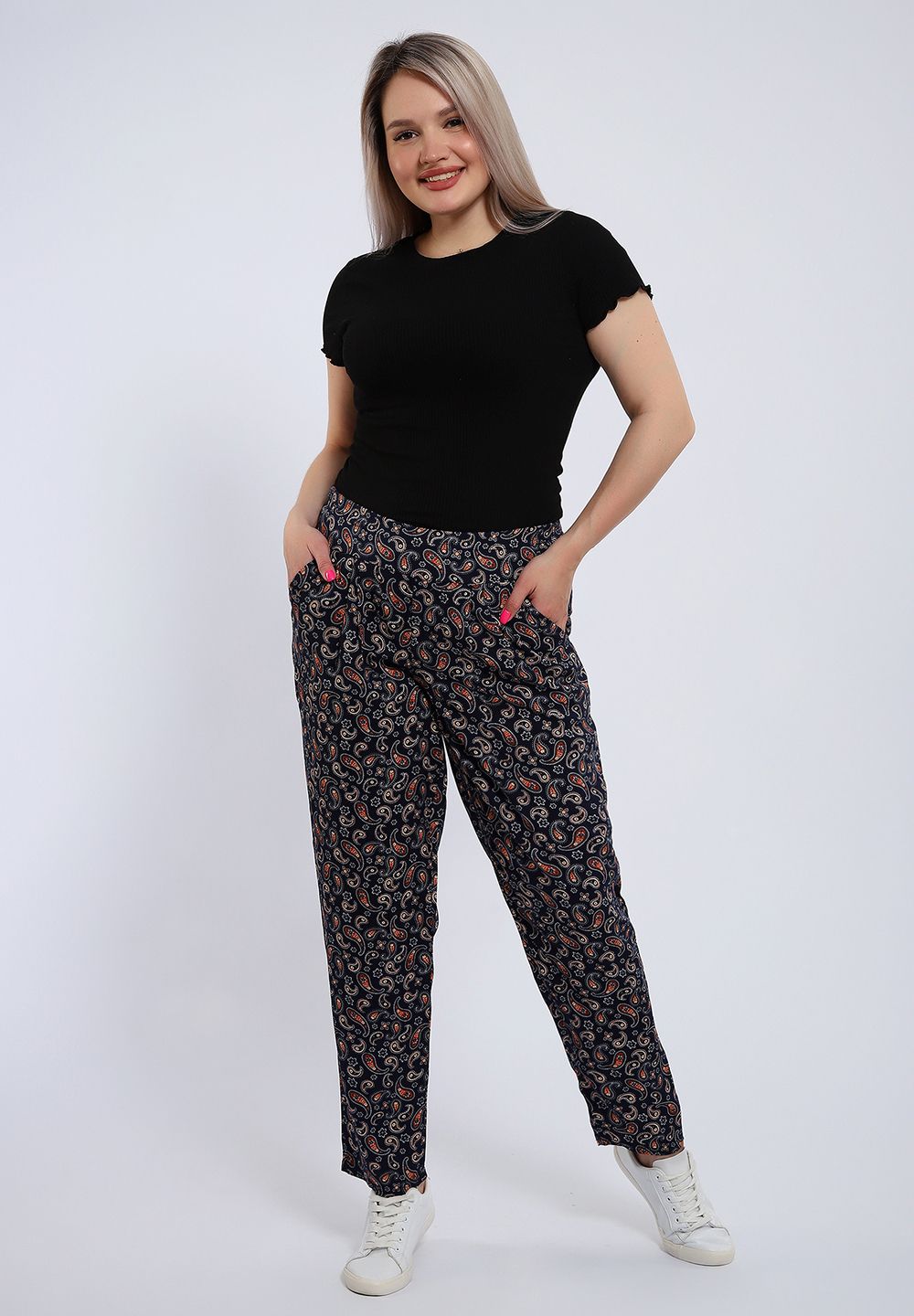 274 Брюки-бананы из штапеля - темно-синий