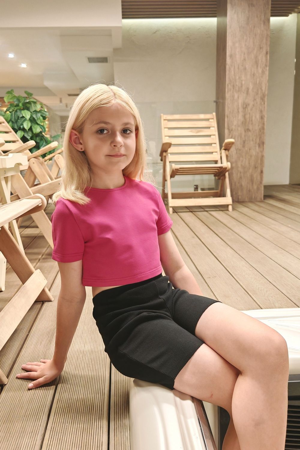 83908/1 футболка укороченная детская - фуксия