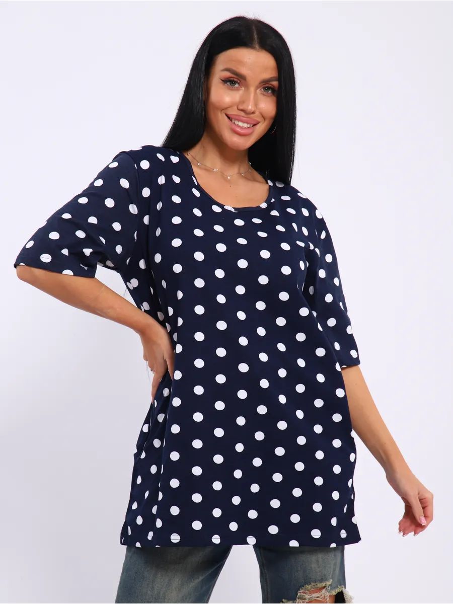 Футболка Арт. 700 - темно-синий+белый горох