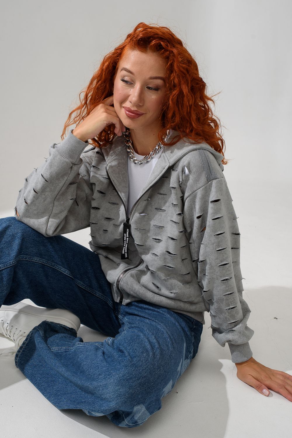 67181 толстовка женская - винтаж серый